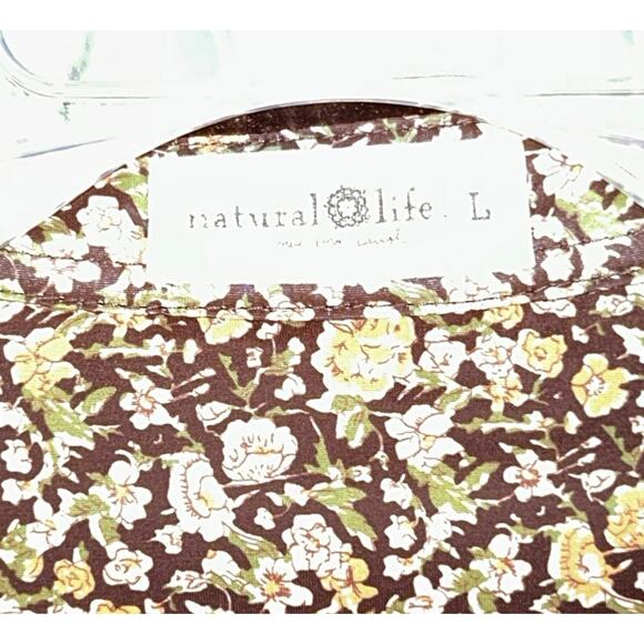 Natural Life Size Large Brown Velvet Button Down Floral Flip Cuff Gorpcore - Picture 5 of 14